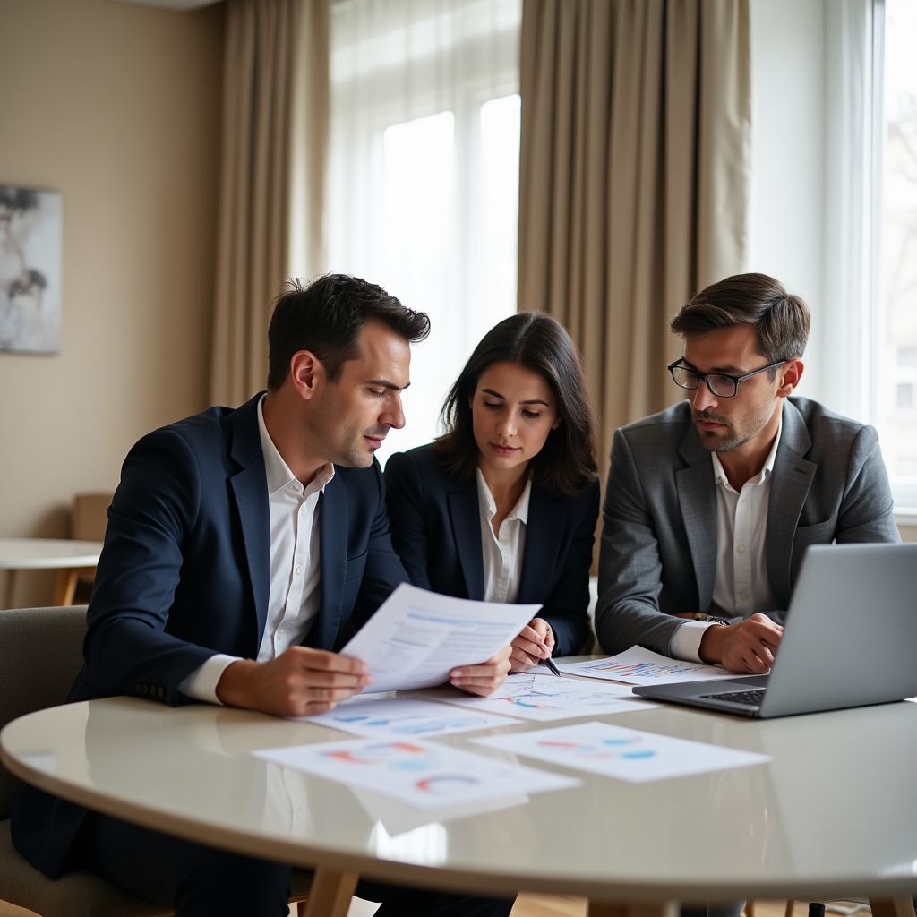 Family reviewing household budget together at a table