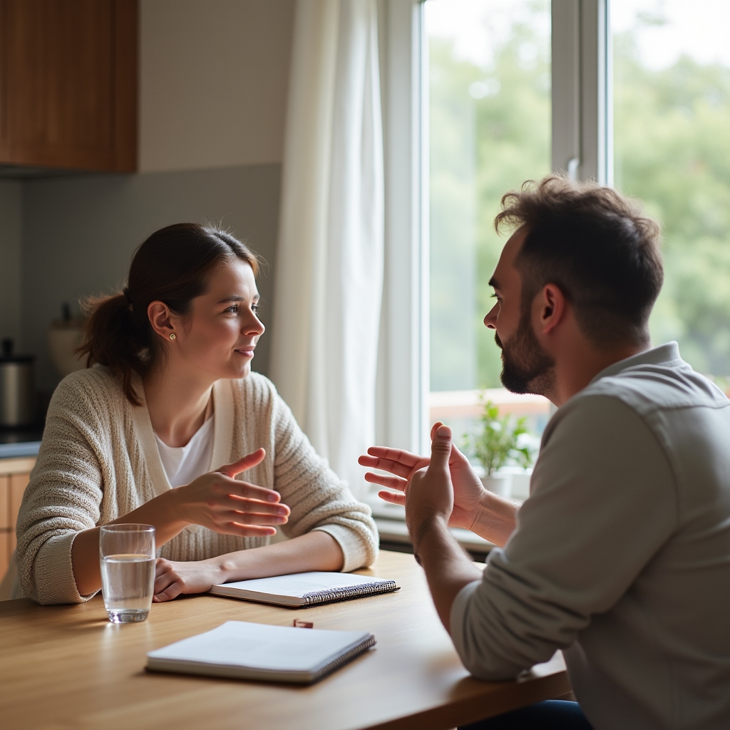 Family having a constructive financial conversation